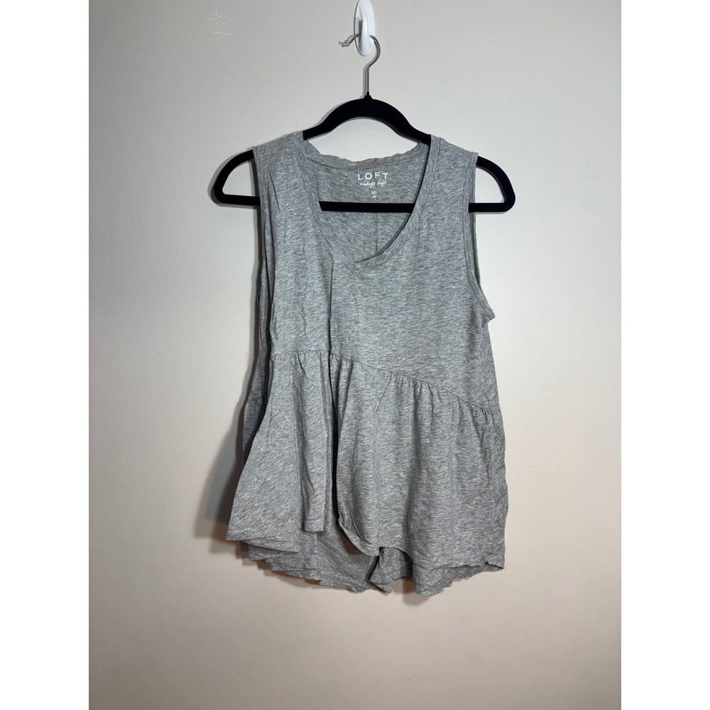 Loft Vintage‎ Soft Heather Gray V-Neck Peplum Sleeveless Tank Top Womens Medium